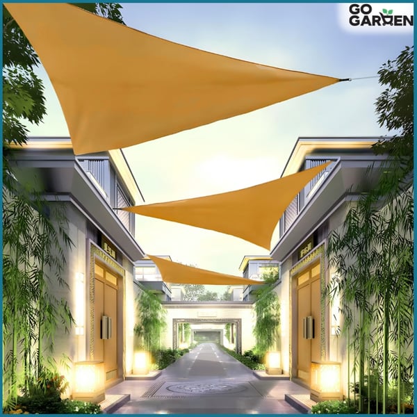 Haveparasolsejl, vandtæt, 7x5x5 m, beige, creme, trekant