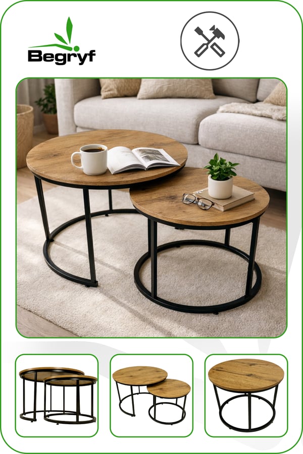 Begryf runt soffbord set om 2 aluminum 53x47 och 43x39 cm