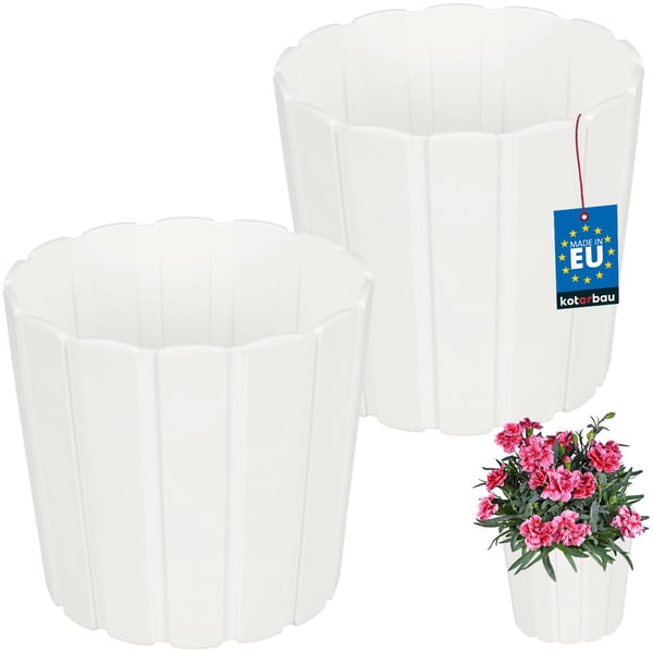 Plastik urtepotte til blomster og krydderurter på altanen eller terrassen, hvid, 15 cm, 2 stk.
