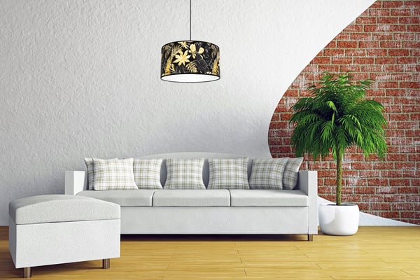 Lofthængende lampe, lampeskærm, gyldne blomster, LED