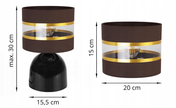 NATBORDLAMPE, ELEGANT GYLDET LAMPESKÆRM, 20 CM