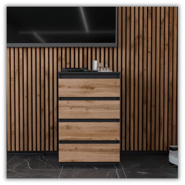 KOMMODE SORT EG WOTAN 60CM RUMMELIG TV SKAB 4 SKUFFER LOFT