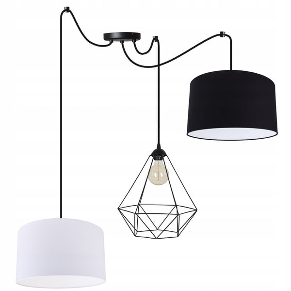Lofthængende lampe med trådskærm og edderkop