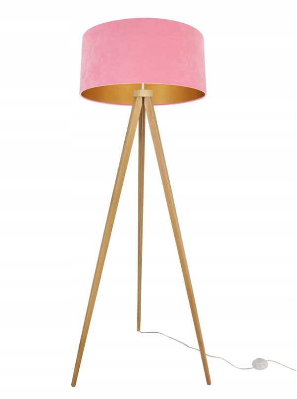 STÅENDE GULVLAMPE MED TRIPOD GYLDEN FLØJLSSKÆRM