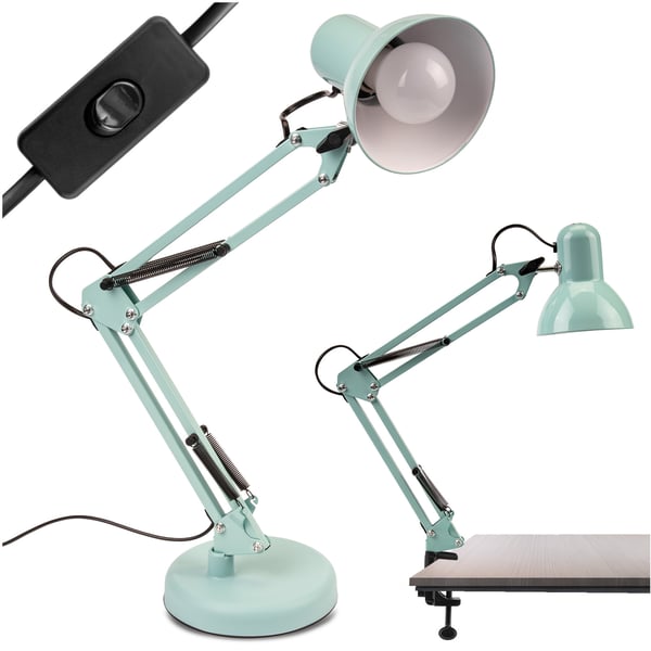 E27 TOBI Pastelblå Lumiled Skrivebordslampe + Bordlampeholder