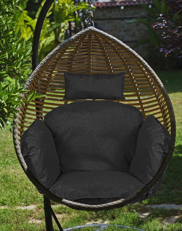Havepude 112x113 cm til hængestol storkerede vandtæt sort