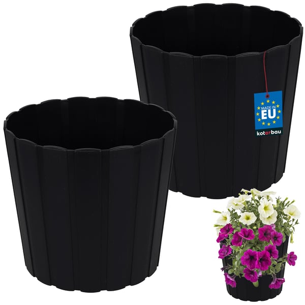 Muovinen kukkaruukku kukille ja yrteille parvekkeelle tai terassille, antrasiitti, 24 cm, 2 kpl.