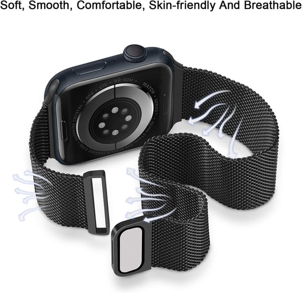 Apple Watch -ranneke 1/2/3/4/5/6/7/8/9/SE 38/40/41 mm Musta Teräs