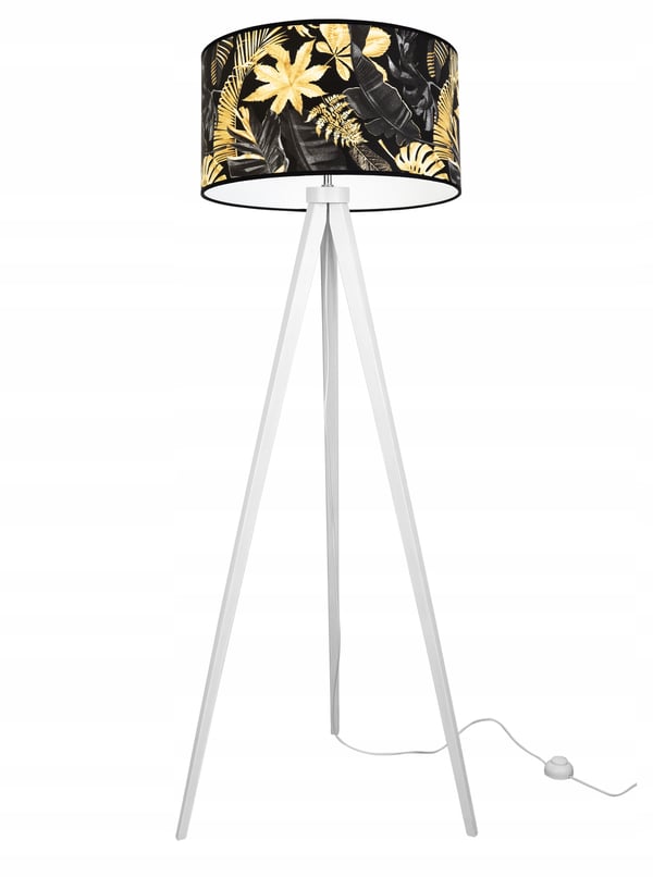 GULVLAMPE MED TRIPODSKÆRM GYLDNE BLOMSTER LED
