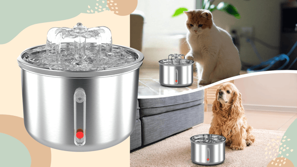 Vandspringvand til kat og hund, stille skål, fordelingsfiltrer
