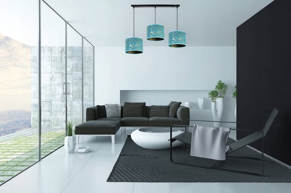 HÆNGELAMPE, LOFTKRONE, LAMPESKÆRM, GULDMØNSTER