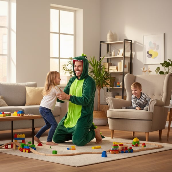 Herrpyjamas i ett stycke med dinosaurie, kigurumi, förklädnad, onesie, dinosaurie-kostym - L