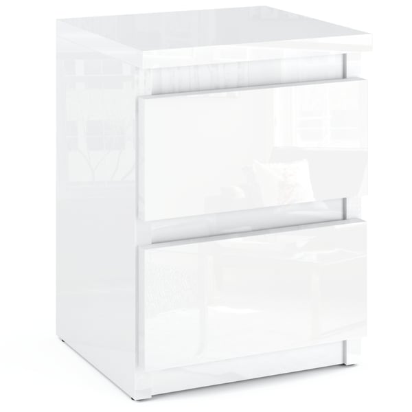 Natbord ALL Hvid Glans 30 CM 2 Skuffer Natbord Soveværelsesmøbel