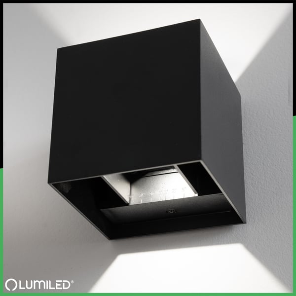 Vägglampa trädgård fasad LED 2x3W 4000K justerbar upp ned svart PICEA LUMILED