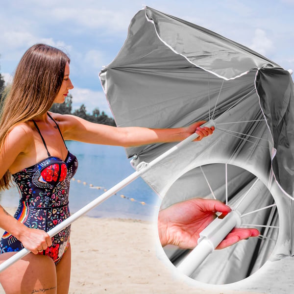 Strandparasoll med UV-filter - grå