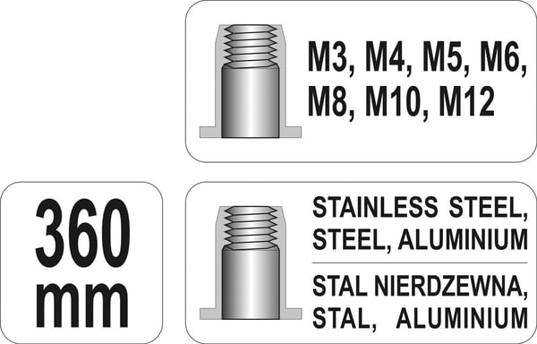 KÄSINIITTARI NIITTIMUTTEREIHIN M3-M12 - YT-36128