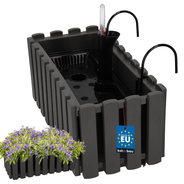 Blomkruka balkong terrasslåda med krokar bevattningssystem grå 40 cm