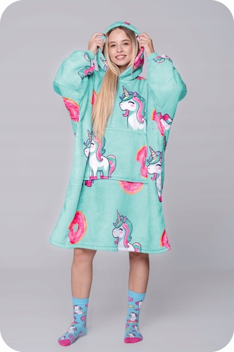 BLANKET collegepaita Ylisuuri lämmin Paksu 2in1-peitto collegepaita XXL yksisarvinen + sukat [KB-S6]