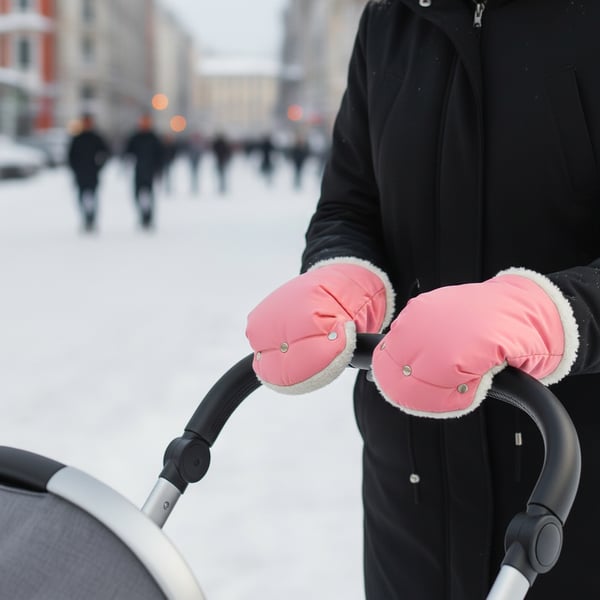 Pink muffehandsker til barnevognsslæde isoleret pels vinter