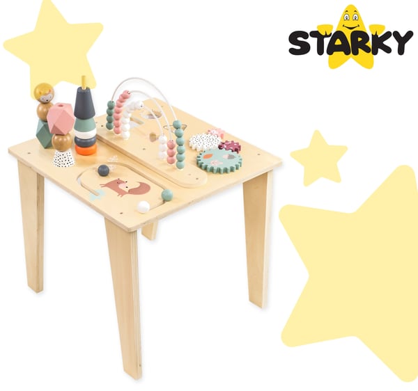 Multifunktionellt Montessori-pedagogiskt träbord räv