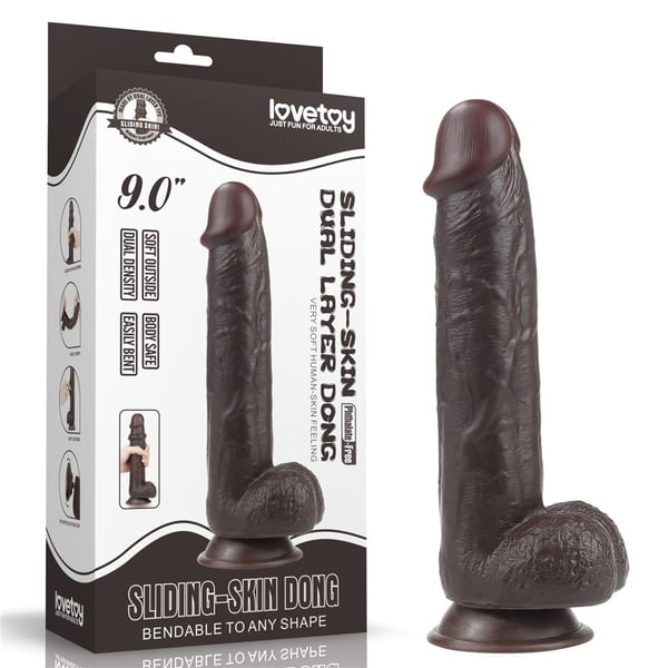 Lovetoy liukuva iho kaksoiskerros dildo 9.0'' musta
