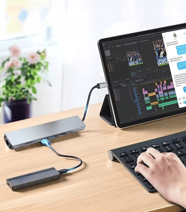 USB-C 8-i-1 hub adapter RJ45 100Mb/s HDMI 4K USB 3.0 til Windows/Mac/Steam