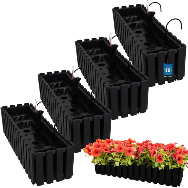 Kukkaruukku parvekelaatikko kaiteeseen terassikukille antrasiitti 60 cm 4 kpl