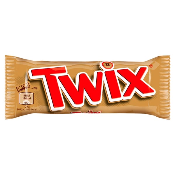 Twix-kaka med kakor och karamell täckt med choklad 50 g (2 x 25 g)