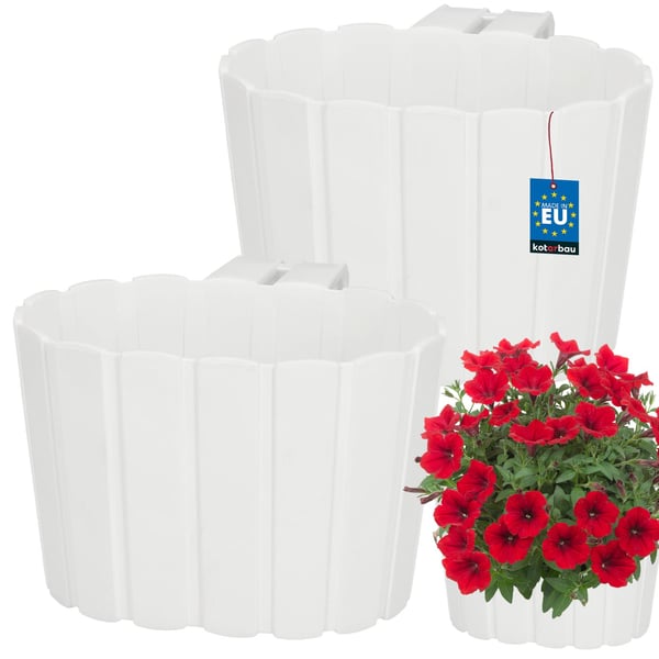 Parvekkeen kukkaruukku, ripustettava kaiteeseen, valkoinen, 20 cm, 2 kpl:n setti