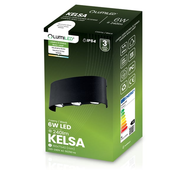 Trädgårdslampa utomhus väggarmatur fasadbelysning 6W LED IP54 upp och ned KELSA LUMILED