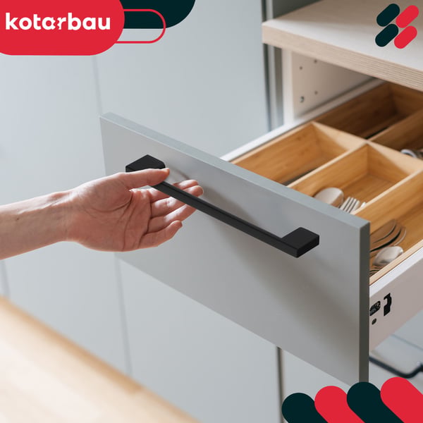 Kotarbau køkkengreb klassisk moderne aflang mat sort 221 mm afstand 192 mm sæt 10 stk