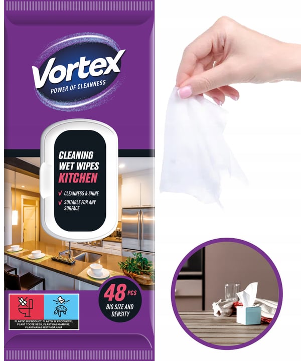 Vortex våtservetter för kök med fällbart lock 48 stycken