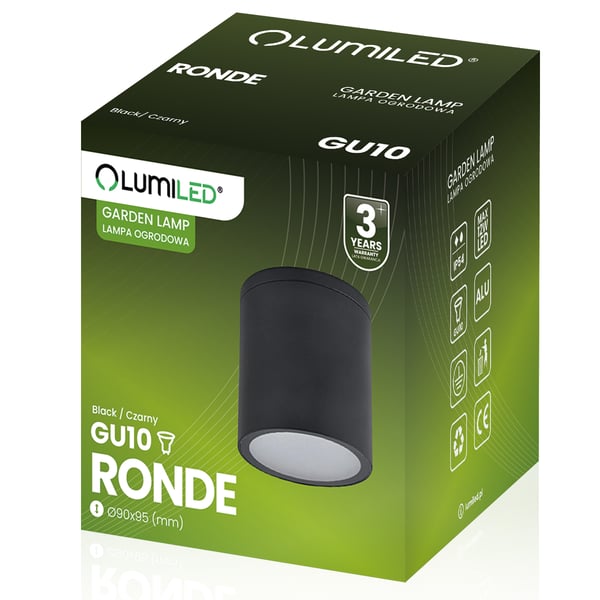 Påbygget rørformet havelampe udendørs GU10 LED IP54 rund 95mm RONDE LUMILED