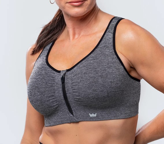 Shefit Grafitgrå Sports-BH-top med lukning foran 6XL