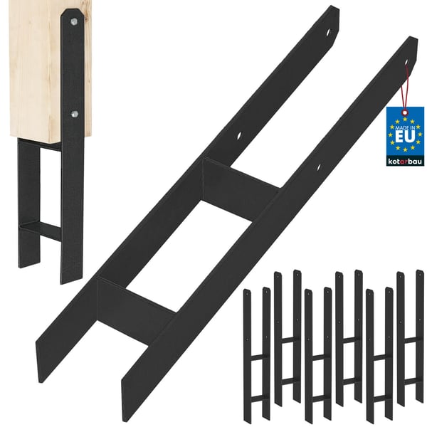 KOTARBAU® H-søjlefod til vægmontering, ankere, sort galvaniseret stål, 100 mm, 6 stk.