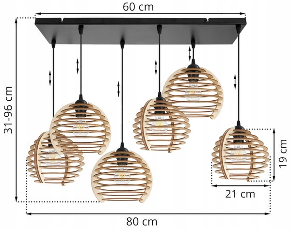 Hængende lampe, loftslysekrone, træ, LED lampeskærm