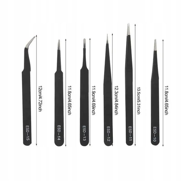 Set med 6 precisionspincetter