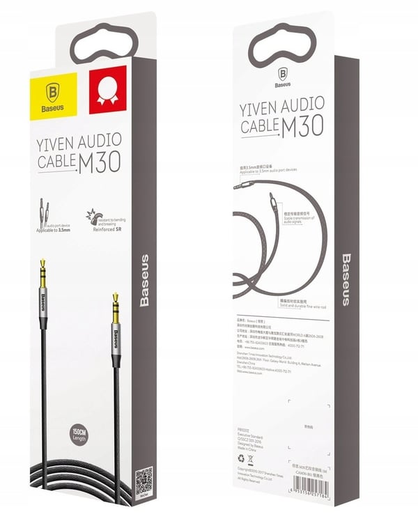 Baseus CAM30-BS1 100cm AUX lydkabel stik - jackstik 3,5 mm stereo