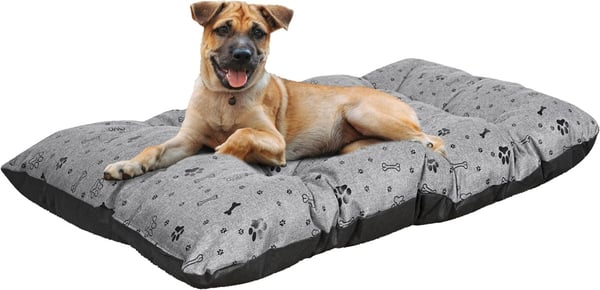Hundeseng pude PRESTIGE 80x60 cm vandtæt sorte knogler