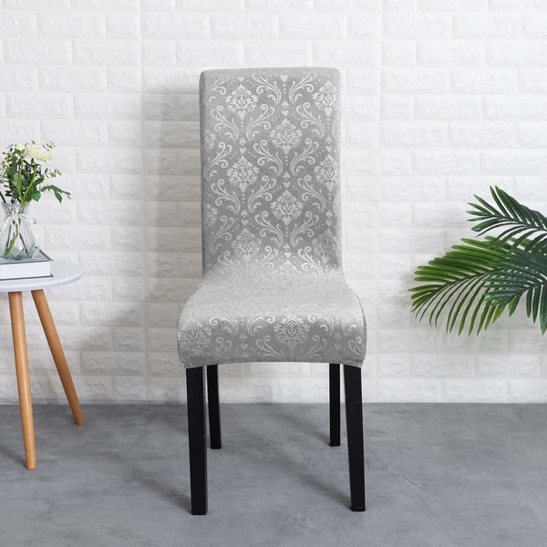Paksu kohokuvioitu samettinen tuolinpäällinen, vaaleanharmaa