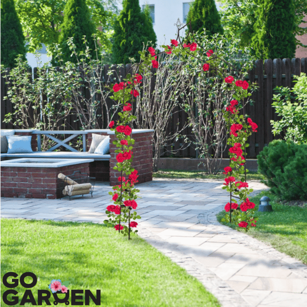 Metallträdgårdspergola för blommor, rosor och klätterväxter med stöd, båge och ankare