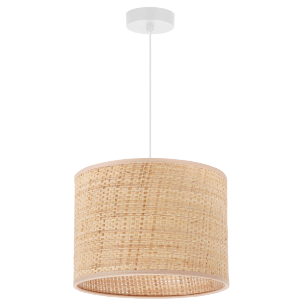 HVID RATTAN HÆNGELAMPE 1 FLAD RATTAN LAMPESKÆRM 20CM