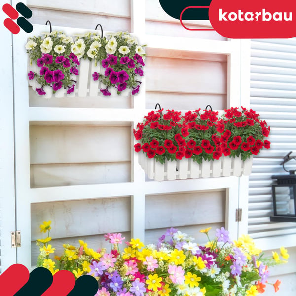 Blomkruka balkonglåda för balustrad terrassblommor vit 40 cm 4-pack