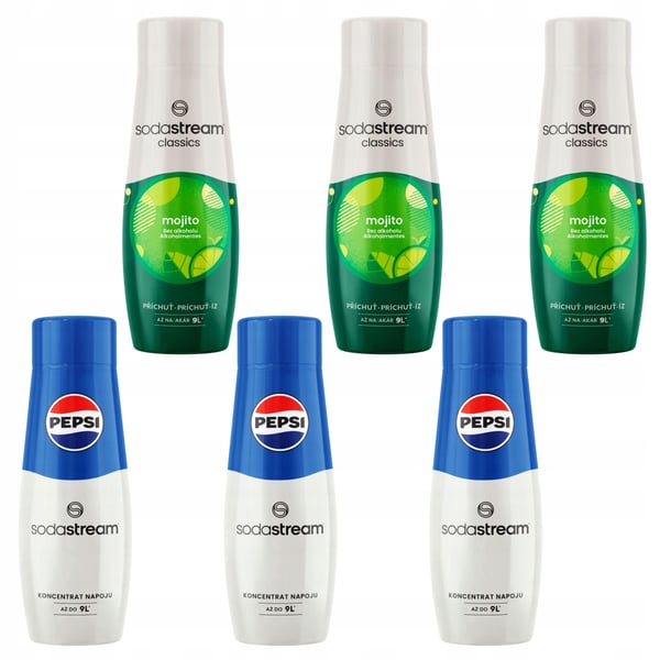 6x sodastream sirup, 3x pepsi cola + 3x mojito mohito vandkoncentrat 6x sodastream sirup, 3x pepsi cola + 3x mojito mohito vandkoncentrat
