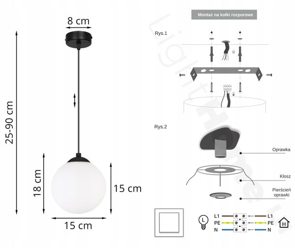 KATTOVALAISIN, PALLONMUOTOINEN, MUSTA, LED, 15 CM