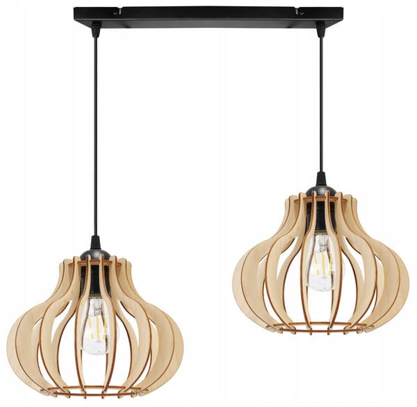 Hængende lampe, loftslysekrone, træ, LED lampeskærm
