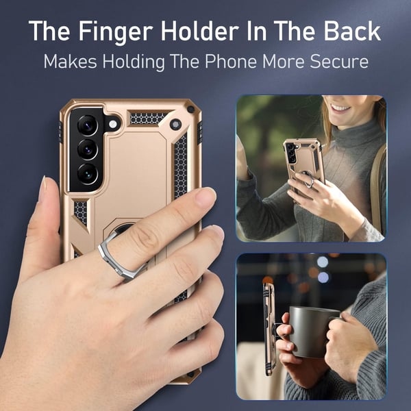 Samsung Galaxy S21+ cover med fingerring, guld silikone