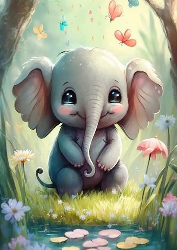 Ob_L_10 diamantmaleri 30x40 elefant