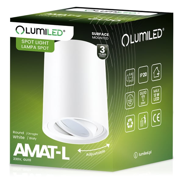 Väggmontering halogenspot spotljus rörlig GU10 rund vit 115mm AMAT-L LUMILED