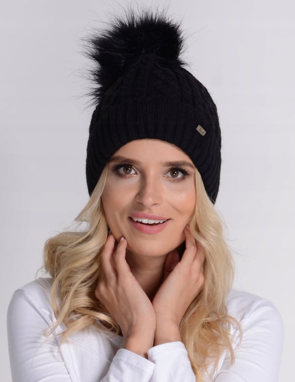 Svart vintermössa varm dammössa med pompom